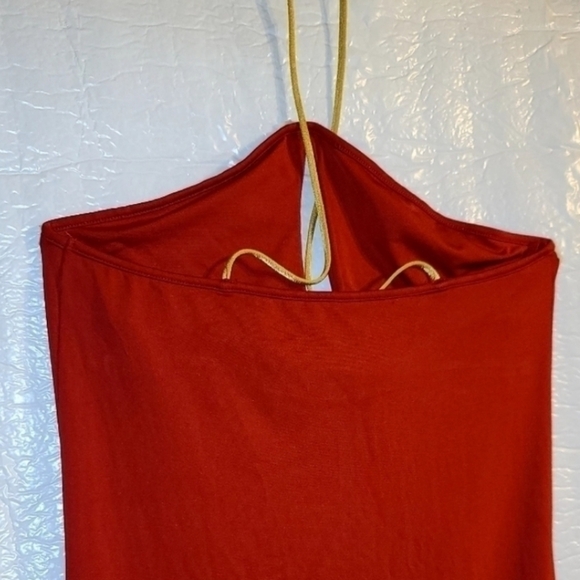 Y2K Victoria's Secret Rare Sexy Red Bodycon Keyhole Dress Gold Straps Size XS - Picture 8 of 10